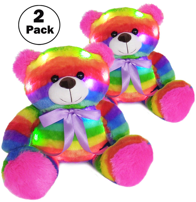 Rainbow Lites Teddy Bear Glow Plush LED Night Light Up Stuffed Animal 2 Pack Set (16 inch)