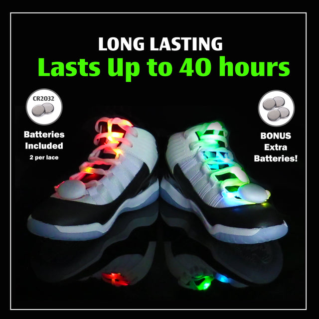 |4 Pairs| 7 Color Strobe LED Light Up Shoe Laces Glow in the Dark White Tie Shoelaces for Sneakers, Skates, 45 inch