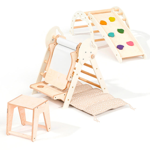 4in1 Montessori Climbing Set: Pikler Triangle, Arch, Slide Board, and Cushion for Toddlers (1–3 Years)