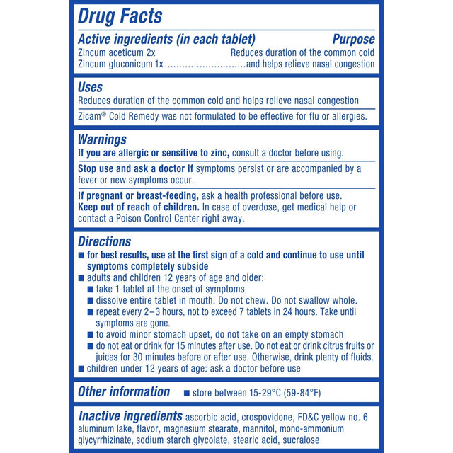 Zicam Zinc Cold Remedy RapidMelts, Quick Dissolve Tablets, Citrus, 25 ct