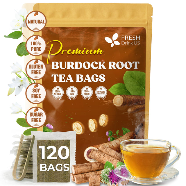 Burdock Root Tea Bags, 100% Natural & Pure from Burdock Root. Burdock Root Herbal Tea. Burdock Root Tea. No Sugar, No Caffeine, No Gluten, Vegan.