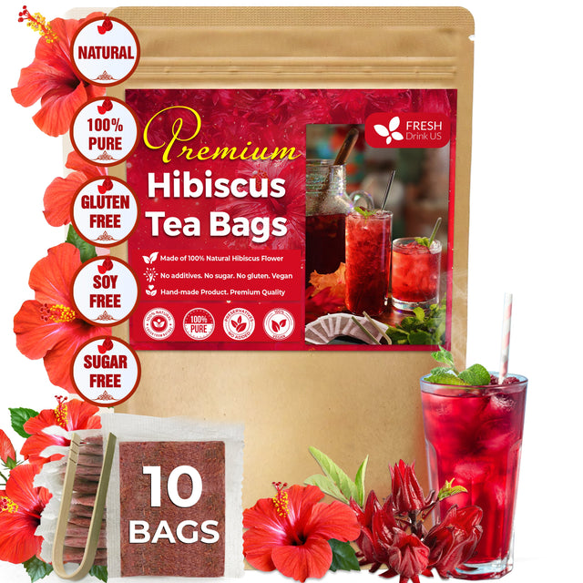 Hibiscus Dried Flowers, Tea Bags, 100% Natural, Pure from Hibiscus Flowers. Loose Flower Hibiscus Herbal Tea. Hibiscus Flower Tea. No Sugar, No Caffeine, No Gluten, Vegan.