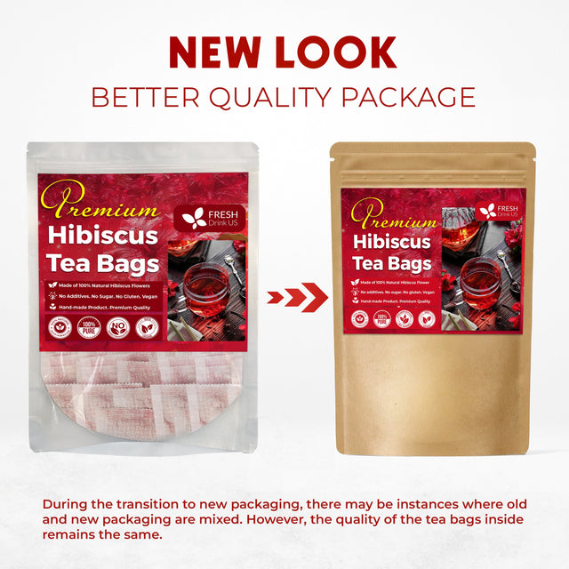 Hibiscus Dried Flowers, Tea Bags, 100% Natural, Pure from Hibiscus Flowers. Loose Flower Hibiscus Herbal Tea. Hibiscus Flower Tea. No Sugar, No Caffeine, No Gluten, Vegan.