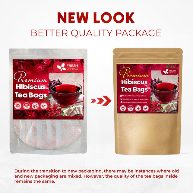 Hibiscus Dried Flowers, Tea Bags, 100% Natural, Pure from Hibiscus Flowers. Loose Flower Hibiscus Herbal Tea. Hibiscus Flower Tea. No Sugar, No Caffeine, No Gluten, Vegan.