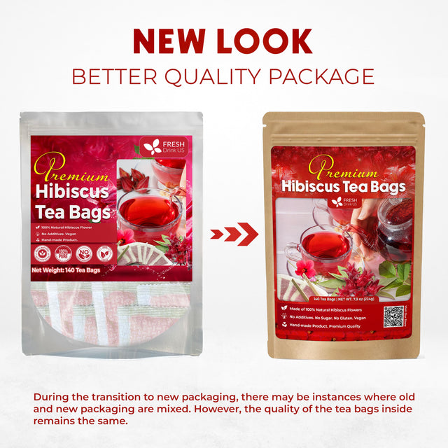 Hibiscus Dried Flowers, Tea Bags, 100% Natural, Pure from Hibiscus Flowers. Loose Flower Hibiscus Herbal Tea. Hibiscus Flower Tea. No Sugar, No Caffeine, No Gluten, Vegan.