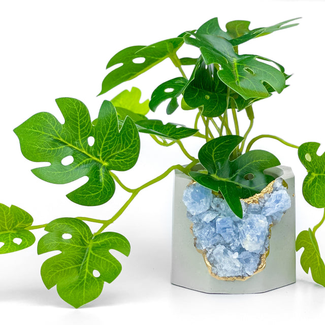 BLUE CALCITE GEODE PLANTER