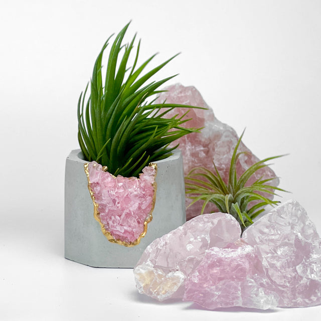 ROSE QUARTZ GEODE PLANTER