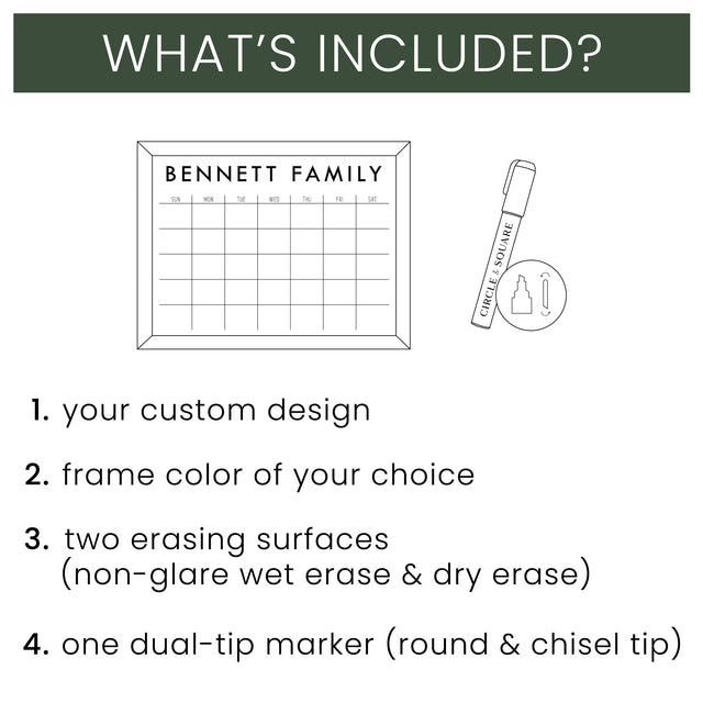 Framed Yearly Whiteboard Calendar | Vertical Pennington