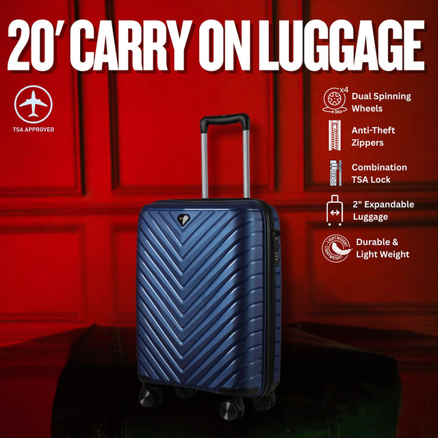 20-inch Blue Carry-On Hardcase Roller Luggage with 360° Wheels