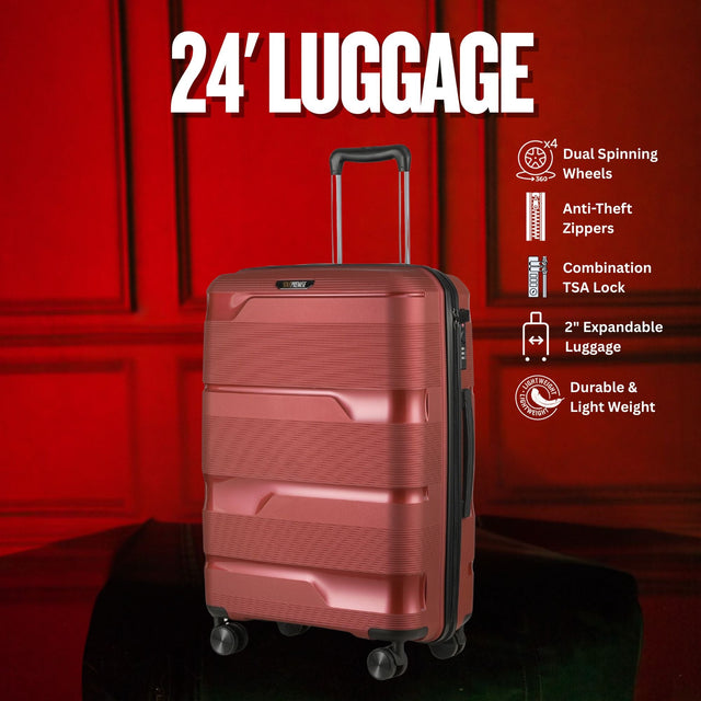 24-inch Red Hardcase Roller Luggage with 360° Wheels & TSA Lock