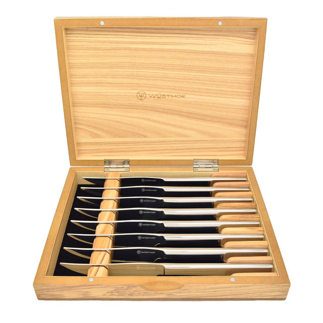 Wusthof Stainless Eight Piece Steak Knife Set In Olivewood Chest
