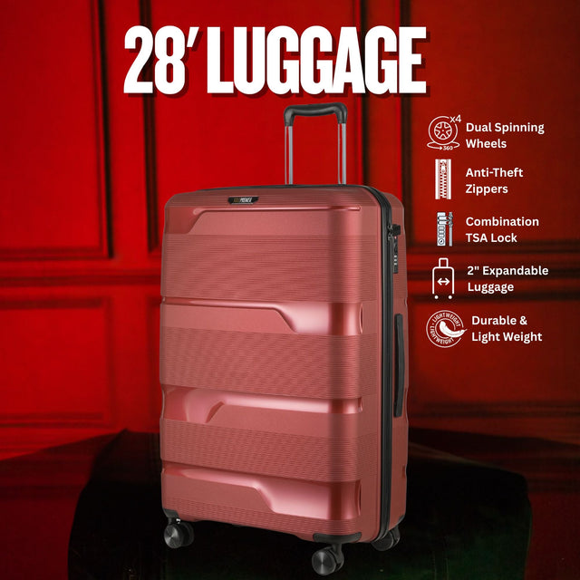 28-inch Red Hardcase Roller Luggage with 360° Wheels & TSA Lock