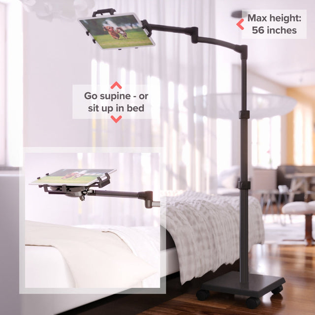 LEVO G2 Deluxe Tablet Floor Stand – Adjustable Height 30"–56", 5-Axis Arm, Universal Fit for iPad, Kindle, Samsung & More – Hands-Free Use in Bed, Sofa, Office – Gunmetal Grey