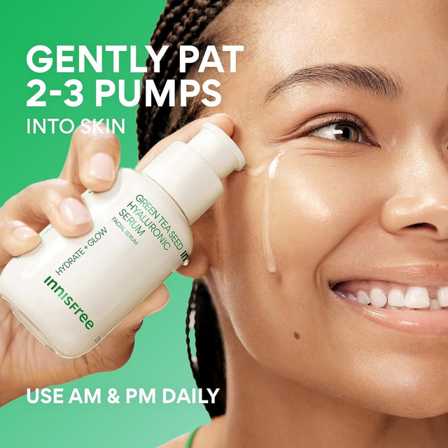 Innisfree Green Tea Seed Hyaluronic Serum with Panthenol and Niacinamide, Korean Face Serum for Hydration and Glow