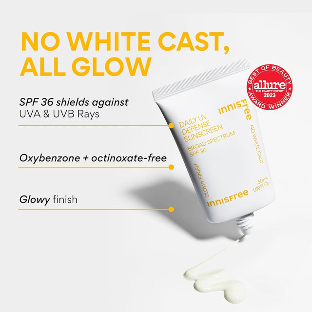 Daily UV Defense Sunscreen Broad Spectrum SPF 36, Invisible Korean Sunscreen for Face with No White Cast
