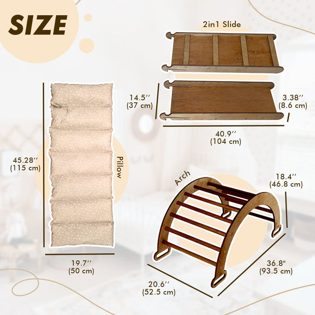 3in1 Montessori Climbing Set: Climbing Arch + Slide Board + Cushion – Chocolate