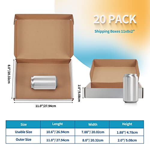 11x8x2 Inches Shipping Boxes Set of 20 White Corrugated Cardboard Mailing Boxes for Packaging