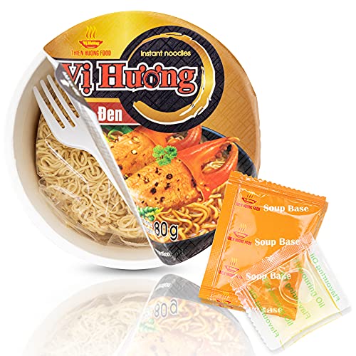 VI HUONG Instant Noodles Bowl – Authentic Vietnamese Instant Ramen Soup - Pack of 12 (Black Pepper Crab)