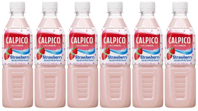 CALPICO Strawberry, Non-Carbonated Drink, Japanese Beverage Contains Strawberry Juice Concentrate, Sweet and Tangy Asian Drink, 16.9 FL oz. (Pack of 6)