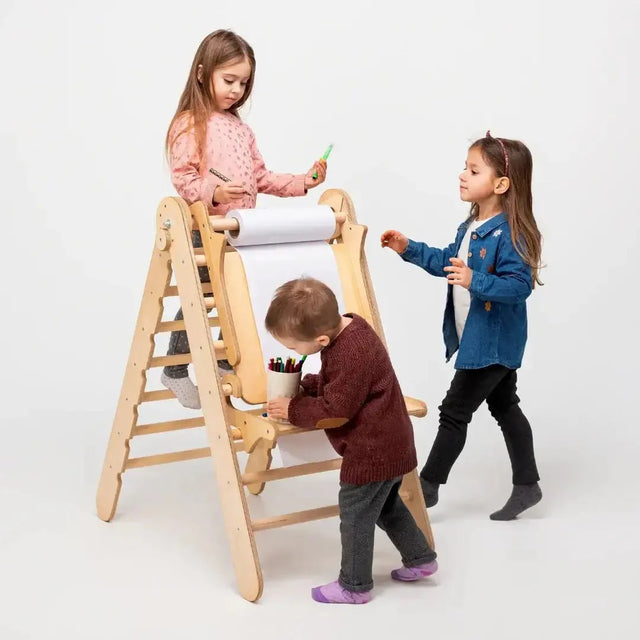 6in1 Montessori Climbing Set: Triangle Ladder + Arch/Rocker + Slide/Ramp + Net + Cushion + Art Addition