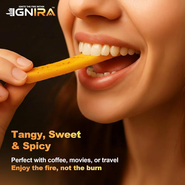 IGNIRA Dried Mango with chili, Sweet & Hot Fruit Snack Strips, Dry Chamoy Mangoes Slices, Chili Mangoes Snacks for Office, Gluten-Free, Plant-Based, Real Fruit, Vortex Energy Pack of 1 (1.67oz)