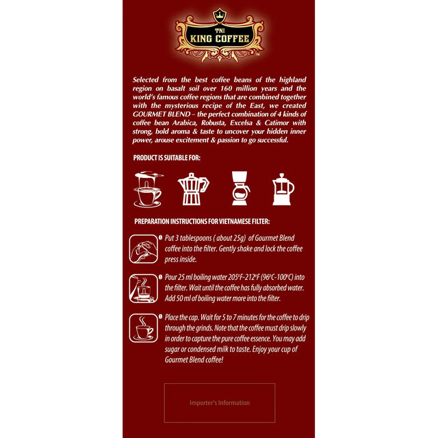 King Coffee Gourmet Blend Premium, Vietnamese Ground Coffee 500g (17.6 oz)