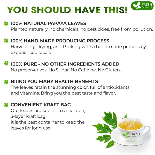 Premium Papaya Dried Leaves, Papaya Loose Leaf Herbal Tea, No Additives, No Caffeine, Vegan