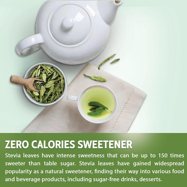 Stevia Leaf, Whole Dried Leaves, Tea Bags, Powder, 100% Natural and Pure from Stevia Leaves. Sugar Substitute for Tea, Coffee. Loose Leaf Stevia Herbal Tea. Zero Calorie Sweetener. No Sugar, No Caffeine, No Gluten, Vegan.