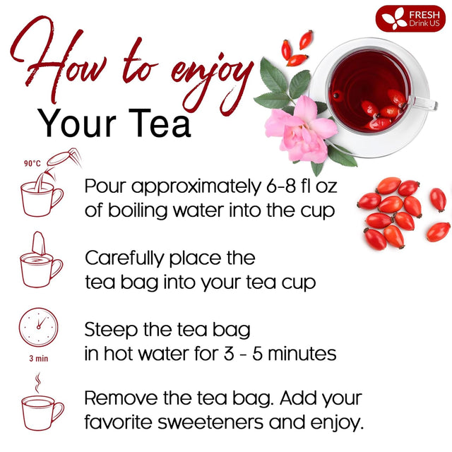 Premium Rosehip Tea Bags, 100% Natural & Pure from Rose Hip Fruits.