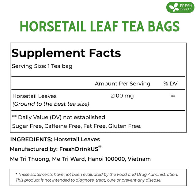 Premium Horsetail Leaf Tea Bags, 100% Natural & Pure from Horsetail Loose Leaves Herbal Tea. No Sugar, No Caffeine, No Gluten, Vegan.