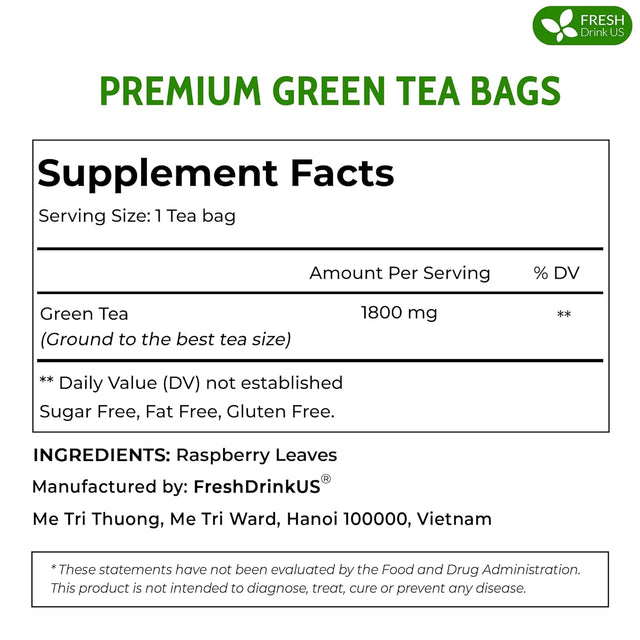 Premium Green Tea Bags, 100% Natural & Pure from Green Tea. Green Herbal Tea. No Sugar, No Gluten, Vegan