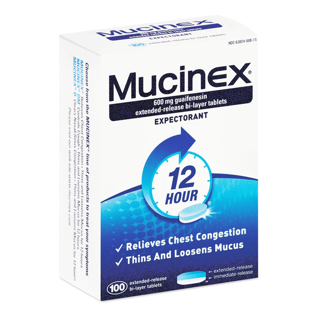 Mucinex Expectorant 12 Hour Chest Congestion Medicine, 100 ct