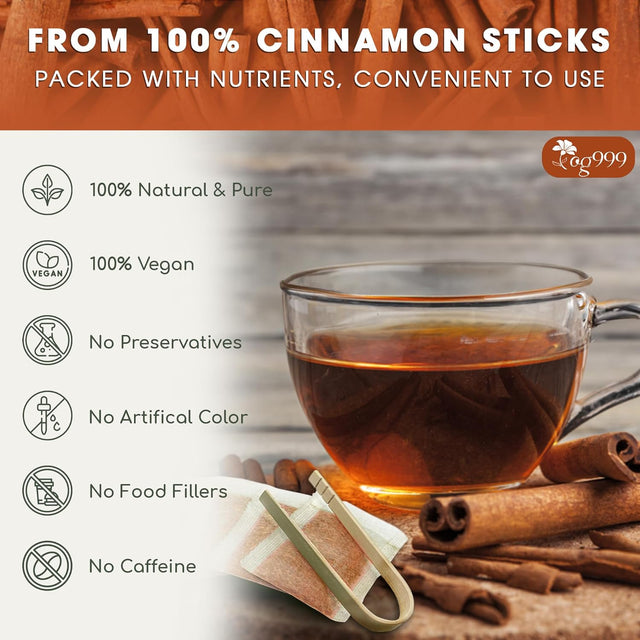 TOG999, Premium 135 Tea Bags - Special Cinnamon Tea, 100% Natural & Pure Cinnamon Bark. Cinnamon Herbal Tea. Cinnamon Stick Herbal Spice Tea. No Sugar, No Caffeine, No Gluten, Vegan.