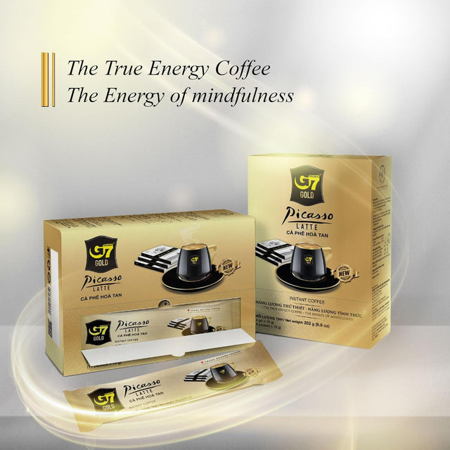 TRUNG NGUYEN G7 Gold Picasso Latte Instant Coffee Single Served Sticks for Energy Boost (8.9 oz - Box of 14 Sticks)