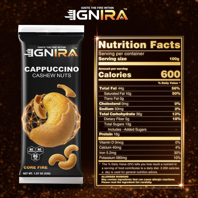 IGNIRA Cappuccino Cashew Nuts – Roasted Cashew Nuts with Cappuccino Flavor, Pack of 6 (1.76 oz/unit)