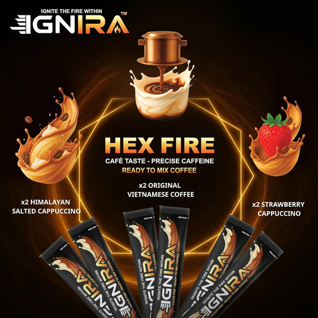 IGNIRA Cappuccino Variety Collection – Robusta Instant Coffee Mix Packets: Strawberry, Original, Himalayan Salted – Smooth & Creamy, Hot or Iced Milk Coffees, No Soybeans, Café Taste, Ready-to-Mix – HexFire Energy, 6 Single-Serve Sticks (3.80 oz)