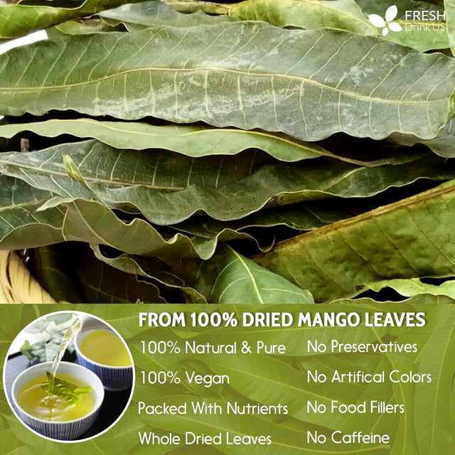 Mango Leaf, Whole Dried Leaves, Tea Bags, Powder, 100% Natural & Pure from Mango Leaves. Mango Dried Leaves. Loose Leaf Mango Herbal Tea. Mango Leaf Tea. No Sugar, No Caffeine, No Gluten, Vegan.