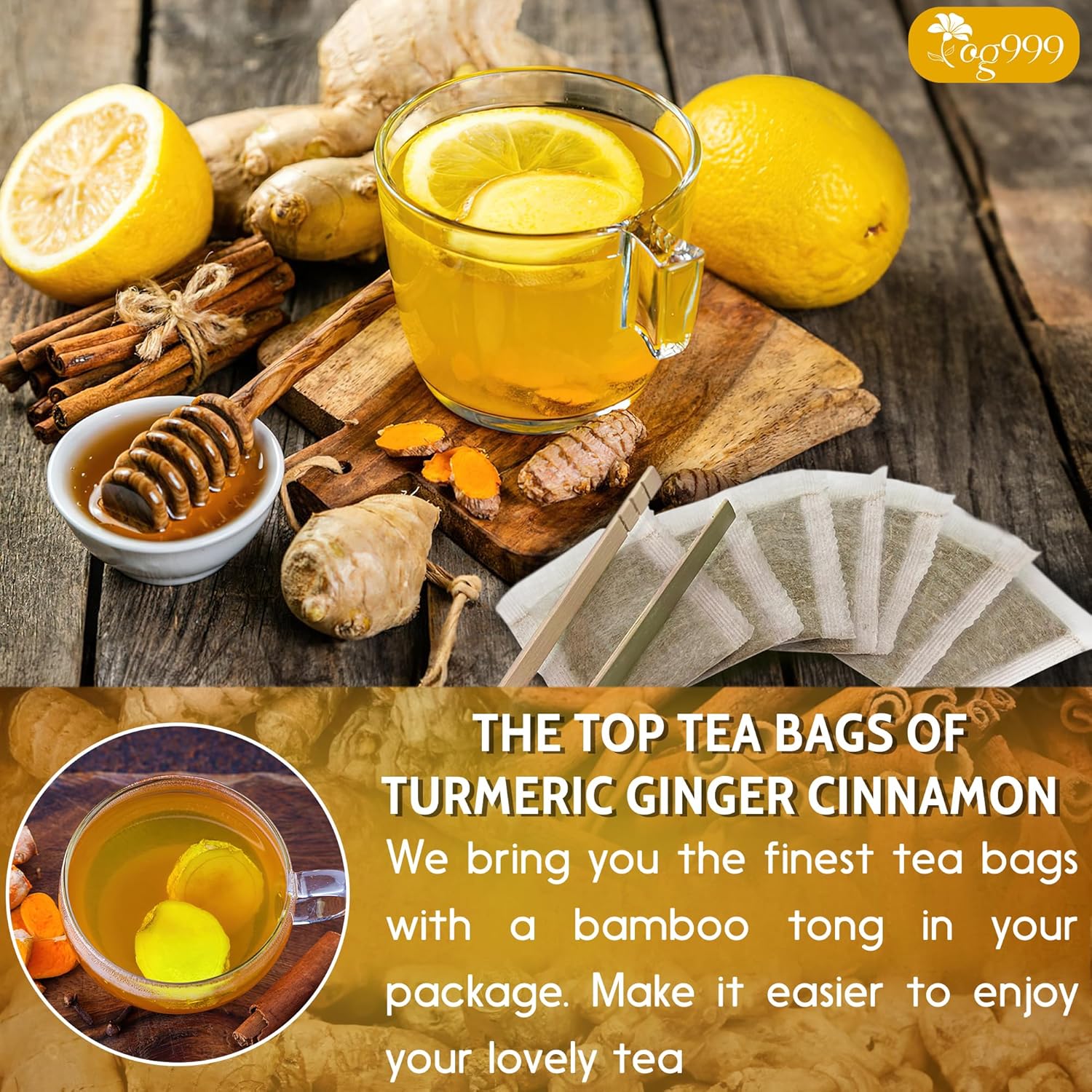 120 Bags Premium Turmeric Ginger Cinnamon Tea, Improve Digestion, Support Brain, Weight, Skin and Sleep, Eco-Conscious Tea Bags and Premium Natural Ingredients. Turmeric Ginger Herbal Tea. No Sugar, No Caffeine, No Gluten, Vegan.