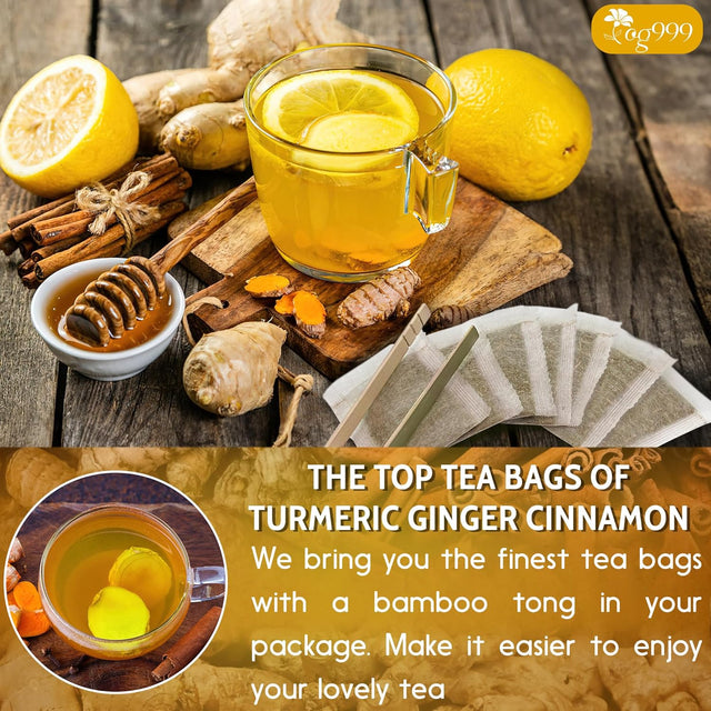 120 Bags Premium Turmeric Ginger Cinnamon Tea, Improve Digestion, Support Brain, Weight, Skin and Sleep, Eco-Conscious Tea Bags and Premium Natural Ingredients. Turmeric Ginger Herbal Tea. No Sugar, No Caffeine, No Gluten, Vegan.