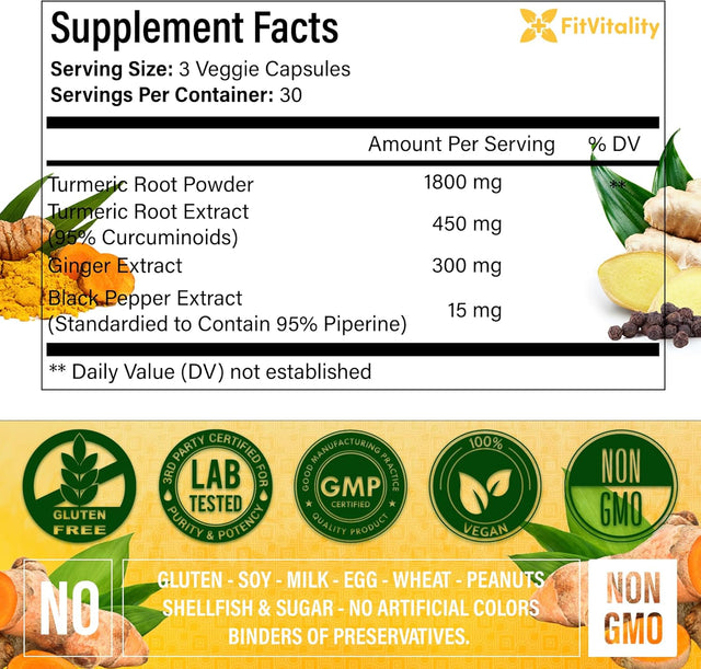 Turmeric Curcumin & BioPerine Black Pepper Extract, Non – GMO, Gluten-Free, Vegan Capsules