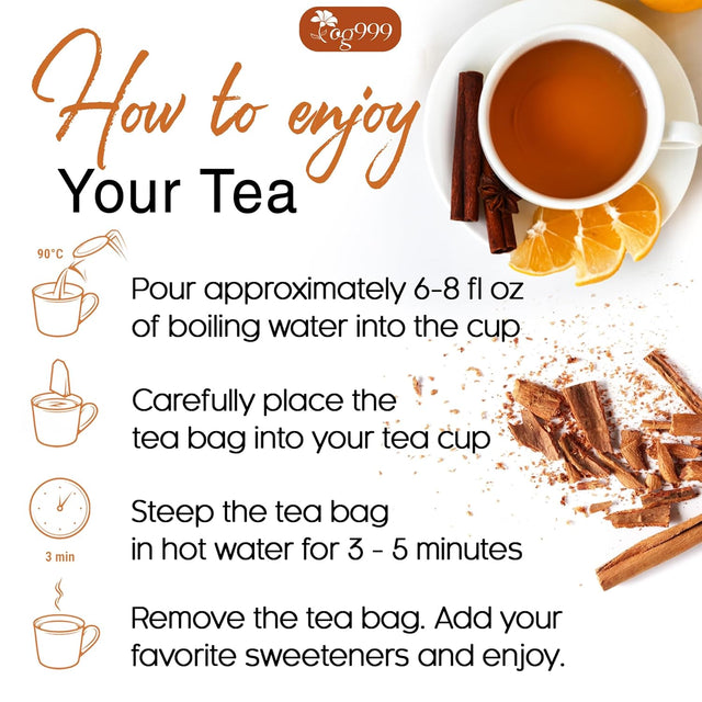 TOG999, Premium 135 Tea Bags - Special Cinnamon Tea, 100% Natural & Pure Cinnamon Bark. Cinnamon Herbal Tea. Cinnamon Stick Herbal Spice Tea. No Sugar, No Caffeine, No Gluten, Vegan.