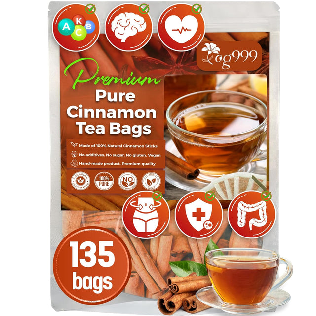 TOG999, Premium 135 Tea Bags - Special Cinnamon Tea, 100% Natural & Pure Cinnamon Bark. Cinnamon Herbal Tea. Cinnamon Stick Herbal Spice Tea. No Sugar, No Caffeine, No Gluten, Vegan.