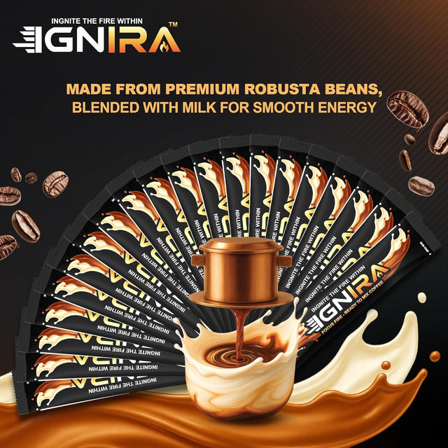 IGNIRA Original Instant Coffee – Hot or Iced Milk Coffees, Premium Robusta Instant Coffee Packets, Not Too Sweet, No Cholesterol, No Soybeans, Ready-to-Mix – HexFire Energy, 20 Single-Serve Sticks (12.69 oz)