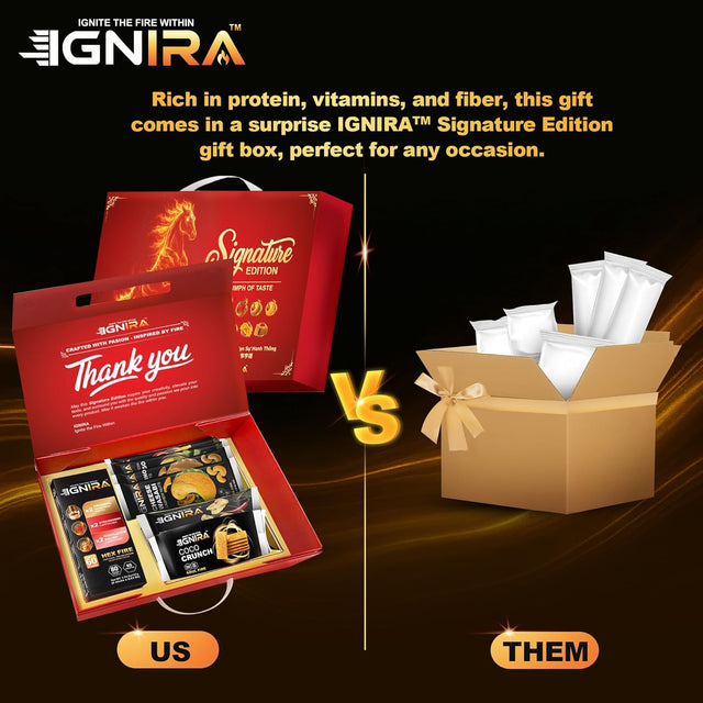 IGNIRA Signature Gift Edition – Coffee and Snacks Gift Set - Exotic Snack Gift Box with Dried Fruit, Coconut Crackers, Cashews & Instant Coffee, Sweet & Spicy Flavors, Ready-to-Give Snack Gift - 7 Piece Assortment