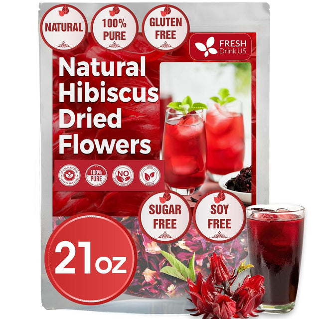 Hibiscus Dried Flowers, Tea Bags, 100% Natural, Pure from Hibiscus Flowers. Loose Flower Hibiscus Herbal Tea. Hibiscus Flower Tea. No Sugar, No Caffeine, No Gluten, Vegan.