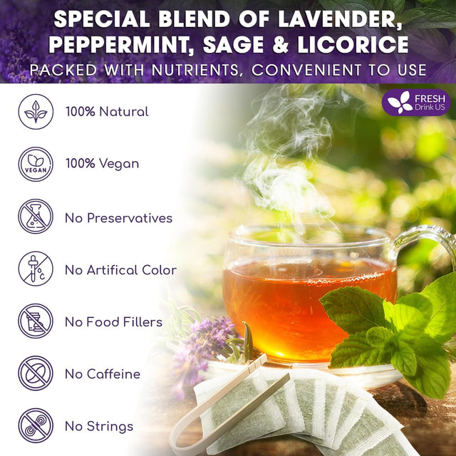 Premium Lavender Mint Tea Bags. 100% Natural, Blend of Lavender, Peppermint, Sage and Licorice.