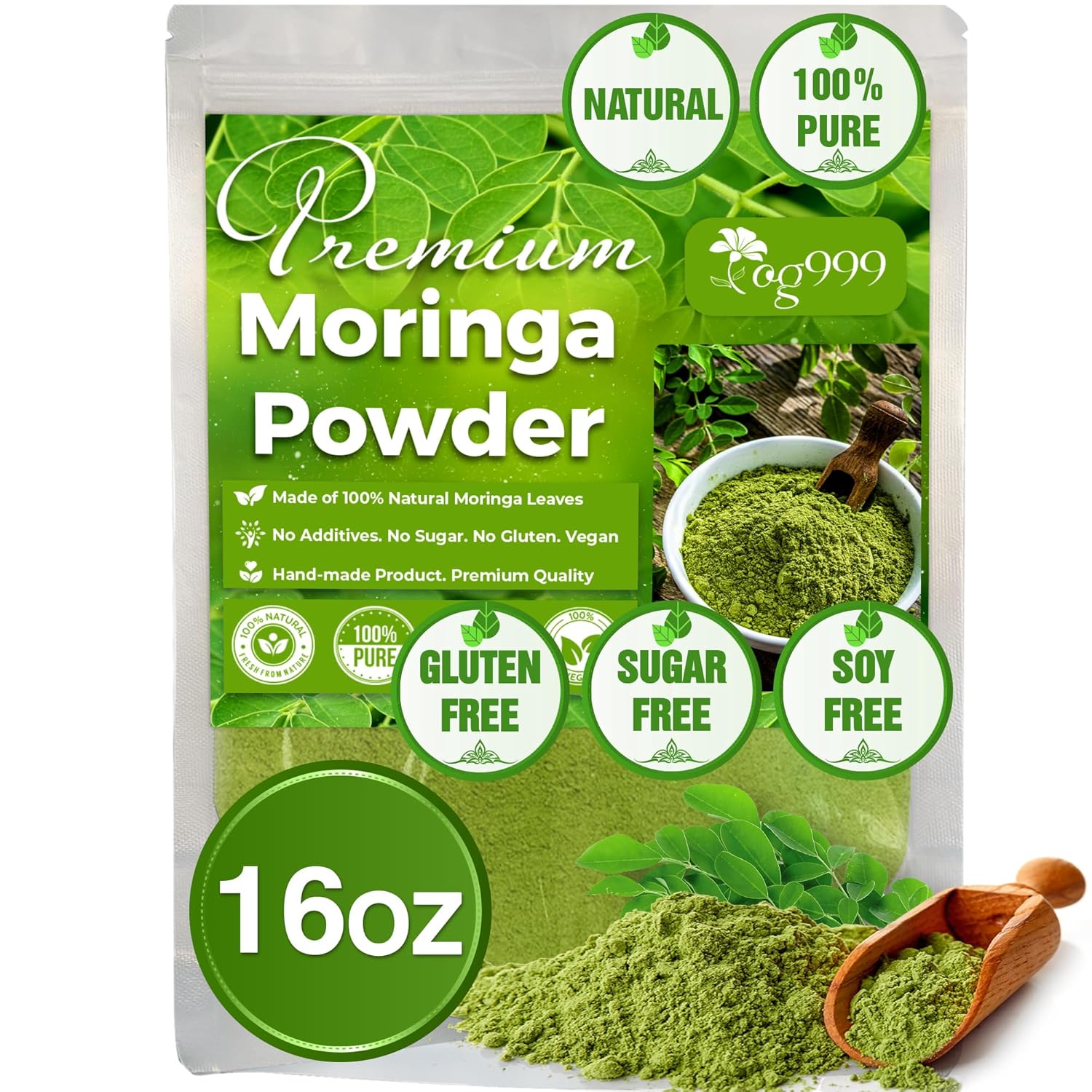Premium 16oz Moringa Leaf Powder, 100% Natural and Pure from Moringa L