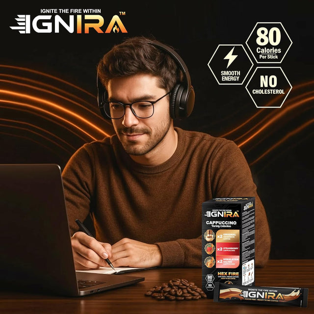 IGNIRA Cappuccino Variety Collection – Robusta Instant Coffee Mix Packets: Strawberry, Original, Himalayan Salted – Smooth & Creamy, Hot or Iced Milk Coffees, No Soybeans, Café Taste, Ready-to-Mix – HexFire Energy, 6 Single-Serve Sticks (3.80 oz)
