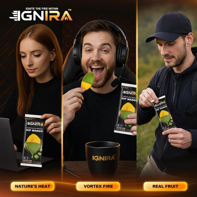 IGNIRA Dried Mango Slices Covered in Matcha Chocolate, Tropical Matcha Chocolates Dipped Fruit Snack, Fruit Snacks Strips, Chocolate Covered Fruit, Gluten-Free, Real Fruit, Vortex Energy Pack of 6 (10.58 oz)