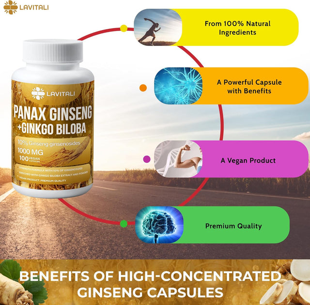 Ginseng & Ginkgo Biloba Veggie Capsules, Non-GMO, Vegan, Gluten Free, Dairy Free